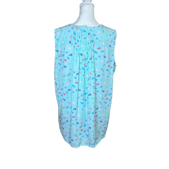 Talbots Sleeveless Popover Top Seashells Blue Colorful Sz Large Pleated Coastal - Picture 6 of 10
